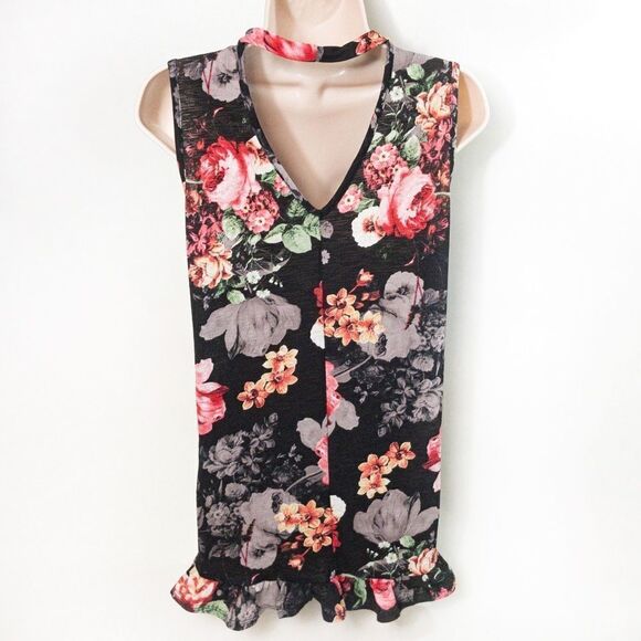 Floral Choker Collar Tank Top Dress Sz S - Picture 4 of 10